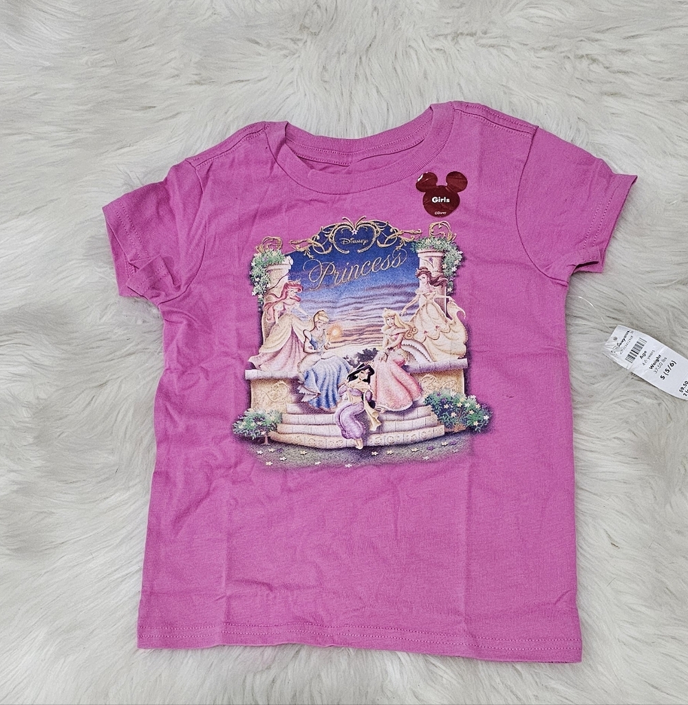 NWT Vintage Disney Store Princess Pink Shirt Girls 5/6 5T 6T 100% Cotton